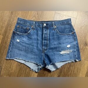 Women’s Levi's 501 Medium Blue Distressed Denim Cutoff Shorts